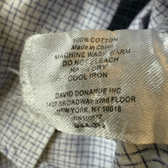 David Donahue Men's Trim Fit Grid Check Long Sleeve Dress Shirt White 17 36/37 - Picture 5 of 8